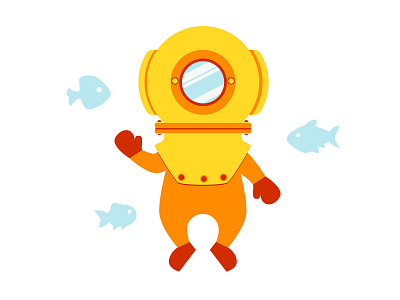 Diver ancient cartoon character design fishes graphic illustration logo mascot mask old retro suit underwater vector vintage