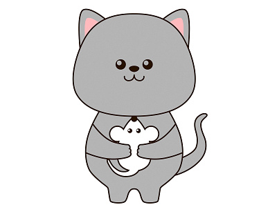 Cute little cat hugs a mouse animal art card cartoon character design friend friendship fun happy hug icon illustration kawaii logo mascot mouse vector