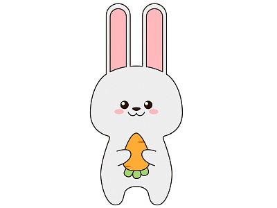 Cute little bunny hugs a carrot