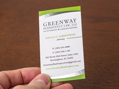 Greenway Bankruptcy Card branding business card card foil identity print design silver foil