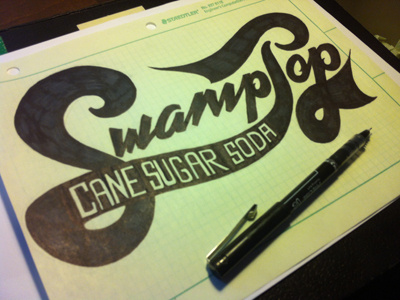 Swamp Pop illustration logo pen and ink typography