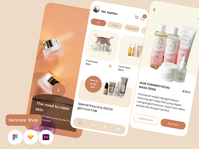 Skincare Shop Mobile App animation app color concept design figma mobile palette ui uxui kitandroidiostemplateicon