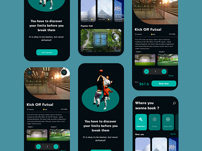 Booking Sport - Dark animation app color concept design figma mobile palette ui ux androidiostranding