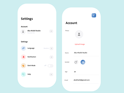 Setting & Account animation app color concept design figma mobile palette ui uxui kitandroidiostemplateicon