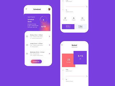 Scheduled trips & details animation app color concept design figma mobile palette ui uxui kitandroidiostemplateicon