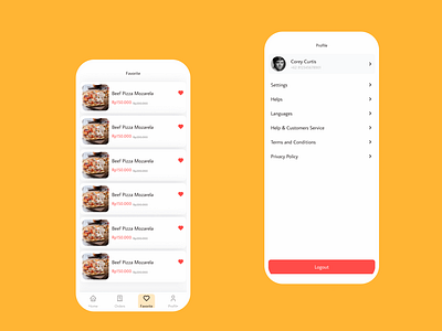 Foody - Favourite and Profile Page animation app color concept design figma mobile palette ui ux androidiostranding