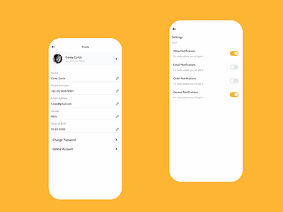 Foody - Profile and Setting Page animation app color concept design figma mobile palette ui