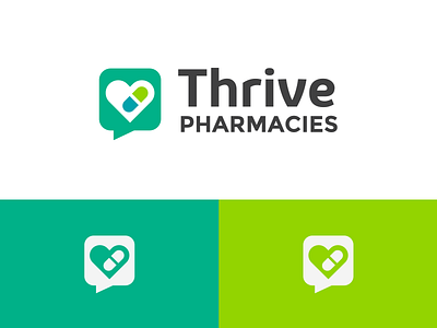 Thrive Pharmacies branding care colors feel fresh green identity logo logo design logodesign logotype love medical medical care medical logo medicantion message minimal pharmacy thought