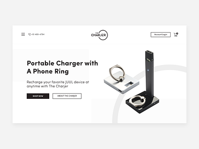 The Charjer Website blackandwhite charger device ecommerce design homepage layout minimal modern phonecharge product ring simple ui ux vaper web webdesign website whitespace