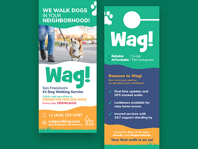 Wag! - Door Hanger branding colors creative design designs dogs door green hanger idenity illustrator marketing packaging packaging design ui vector wag walking