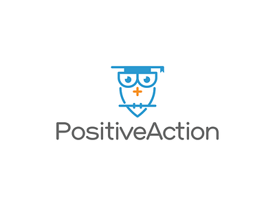 Positive Action Logo action branding character colors design designer education identity illustration logo mark minimal owl postivie sign thinking typography ui ux vector