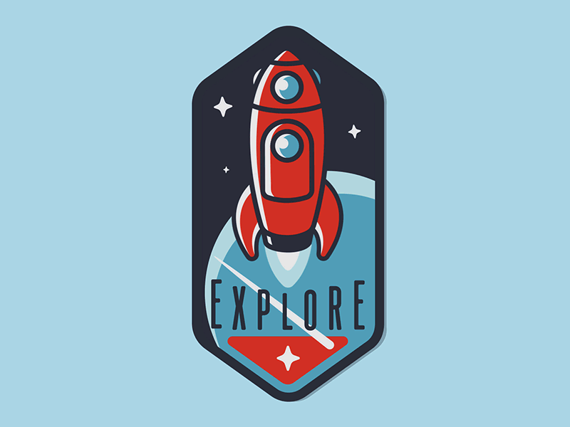 Rocket Explorer Badge animation badge explorer fugstrator minimal planet red rocket shooting space spaceship star