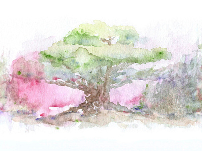 Spontaneous Tree Scene hand drawn illustration watercolor