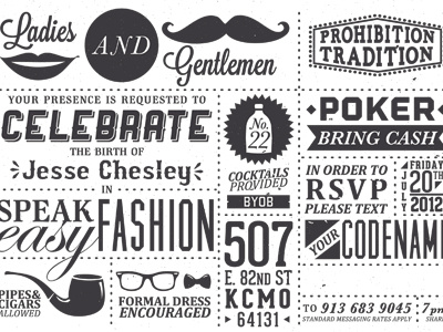 Speak Easy birthday chipboard glasses letterpressed mustache pipe prohibition vintage