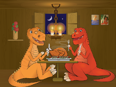 Dinner Date At 80s couple date dinner dinosaurs love