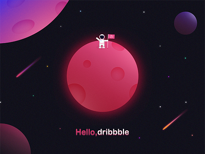 Hey,dribbble! astronaut dribbble hello illustration space stars