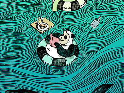 relaxation illustration panda river water