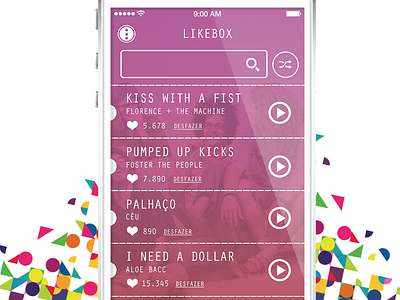 Likebox color ios iphone 5 likebox music play player random side menu