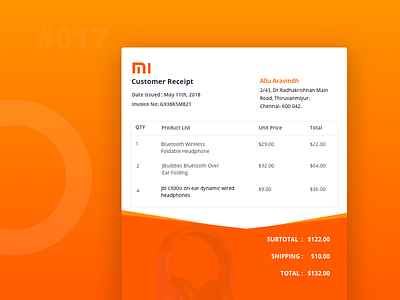 Email Receipt buy dailyui electronics emailer headset invoice mi order purchase red shopping track