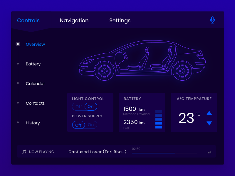 Car Interface user inteface air conditioner music augmentedreality navigation controls car dashboard temprature dashboard illustration dark dailyui