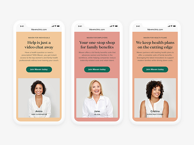 Maven Marketing Site health care landing mobile start up tech web women in tech
