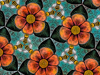 Buzzy amaziograph bees floral flowers illustration ipadpro pattern procreate surface tiling