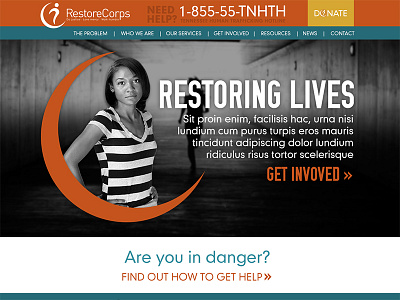 Restore Corps blue homepage non profit nonprofit orange site web website