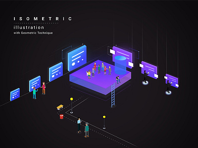 Isometric Illustration design with geometric technique