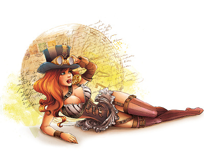 Steam drawing girl illustration photoshop pinup redhead steam steampunk