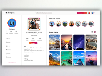 Instragram Web UI app dashboard design instagram photography sidebar ui ui design uiux web ui