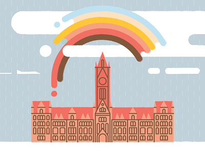 When the rain falls flat illustration love manchester manchester town hall peace rain rainbow together togetherwestand unity vector