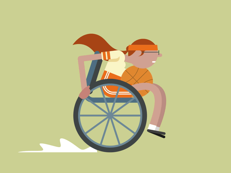Too busy to b-ball animation basket ball character character design disabled flat gif illustration motion design sport sports wheel chair