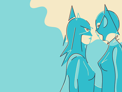 Pulp 2 - Batwoman, Catwoman batman catwoman character character design flat graphics girls illustration kiss les revenants retro smoking vector