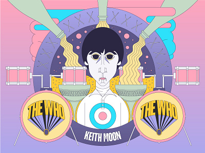 Psychedelic Moony Action 1960s 60s drums illustration keith moon music portrait psychedelia psychedelic sixties the who vector