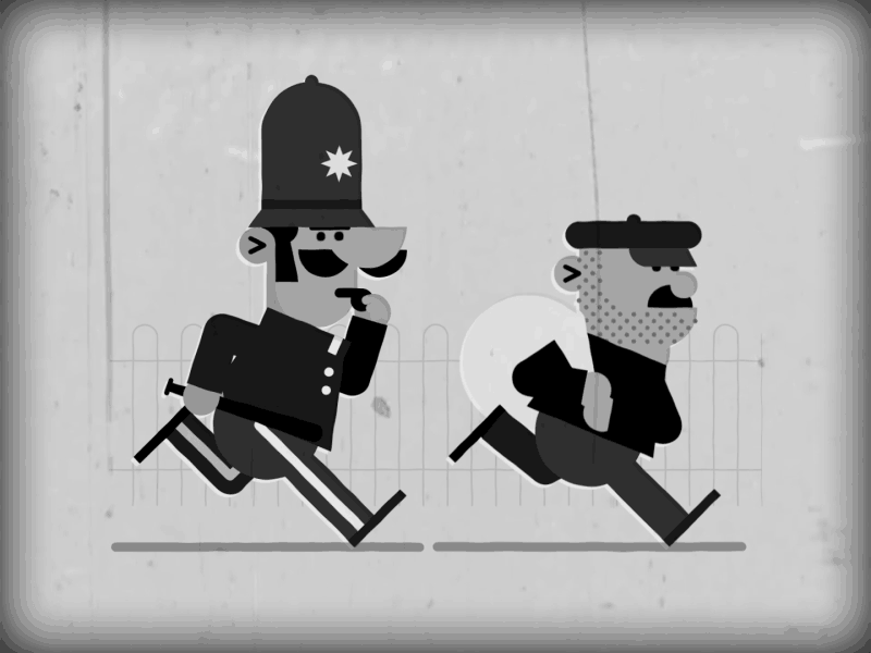 Police and thieves in the streets... 1960s animation character character design cop cops and robbers motion design police police and thieves robber run cycle thief