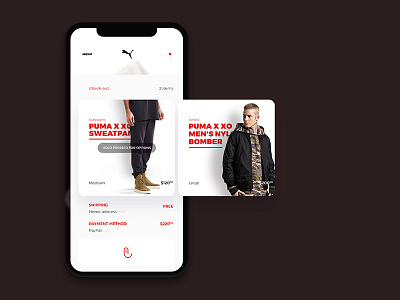 Checking out as fast as possible app check out e commerce full screen imagery gestures iconless interaction concepts interface concept puma sports wear the weeknd ui