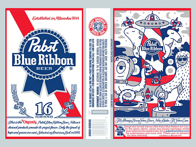 PBR Art Can 2018 alien beer bigfoot gnome illustration lines milwaukee pabst party pbr ufo unicorn