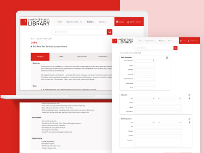 local library website job application page redesign illustration job application ui ux website
