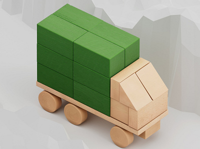 Wooden Truck with details animation illustration realism render toy wooden woodworking you
