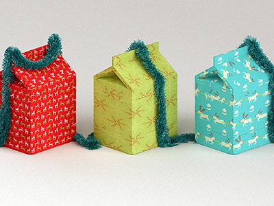 Presents under the Full Phat Tree 3d christmas full phat design presents render tinsel wrapping paper