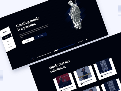 Musician Landing Page black blue clean dark design landing page ui ux web web design website white