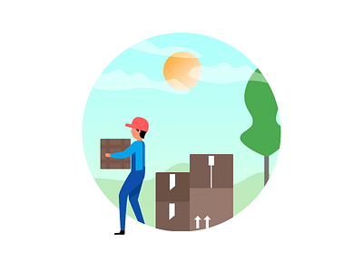 Illustration for Delivery Boy boy cloud colors delivery boy nature order product shipping sun tree