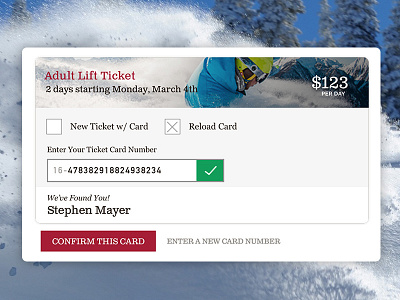 Lift Ticket Card View card ecommerce material design ski