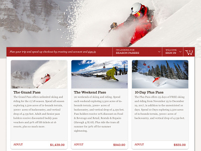 Ski Resort Product Category Listing card ecommerce material design mobile first ski