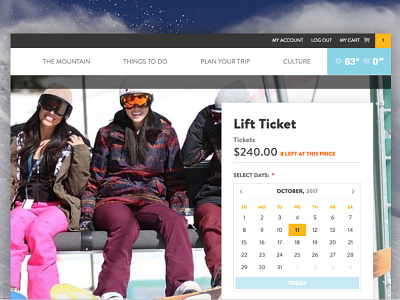 Lift Ticket Page Detail datepicker diffuse shadows ecommerce flat