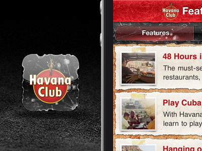 Havana Club's Guide to Havana 3g aged cuba distressed glass gui havana icon interface ios iphone old textured torn ui weathered worn