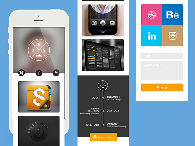 Mobile Portfolio app blue clean design flat gui iphone mobile orange photoshop popularshots portfolio trend ui ux web website