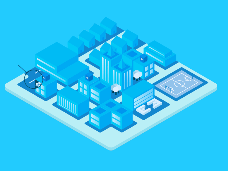 City animaiton city contruction flat isometric medical app