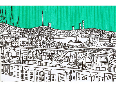 Bosphorus city color handmade illustration istanbul line terrace