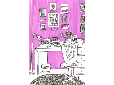 Room color dribbble handmade illustration line pink room studio work